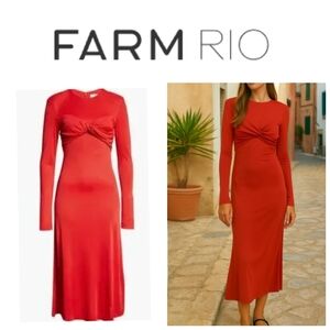 FARM Rio  Red Twist Front Long Sleeve Maxi Dress – Size S